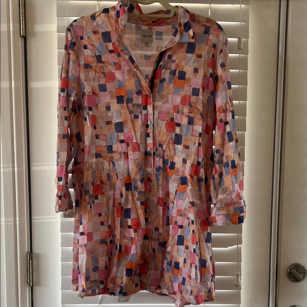 NIC+ZOE Multicolor Square-Print Tunic in Pink, Blue, Orange